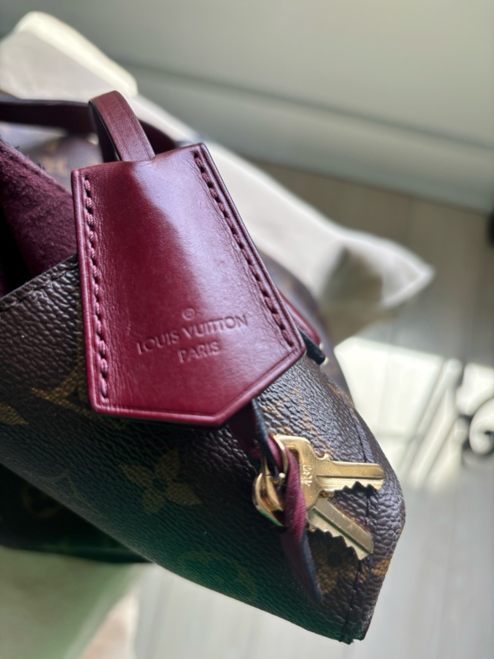 Louis Vuitton Monogram Flower Hobo with Burgundy Trim ~ Authentic - Picture 7 of 16